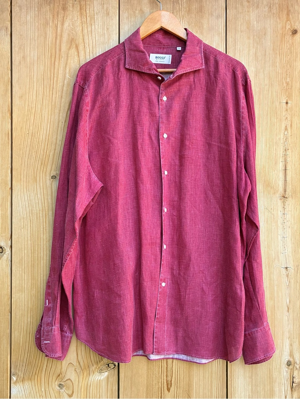 Boggi Mens Tailored Fit Red Linen Shirt Sz XXL - Picture 2 of 6